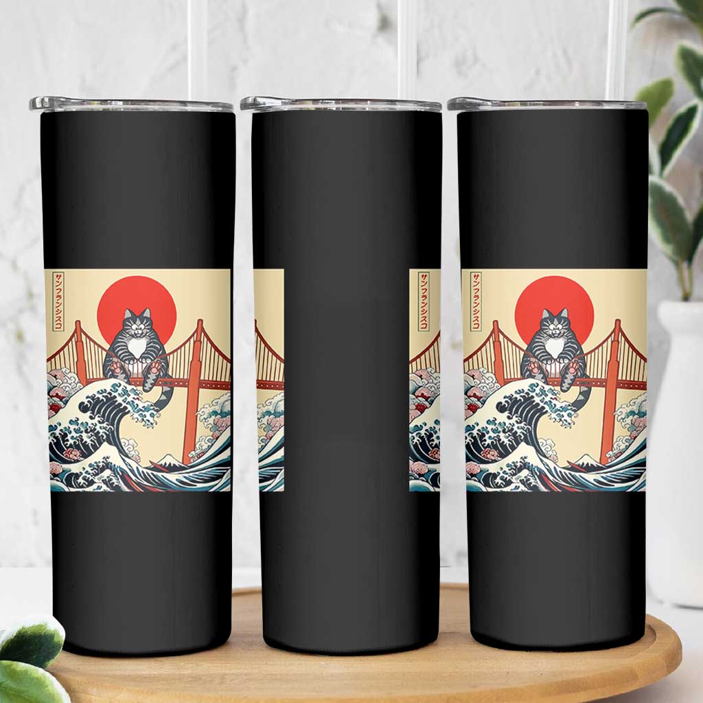 San Francisco Cat Skinny Tumbler Vintage Japanese Anime Kawaii Cat Sunset