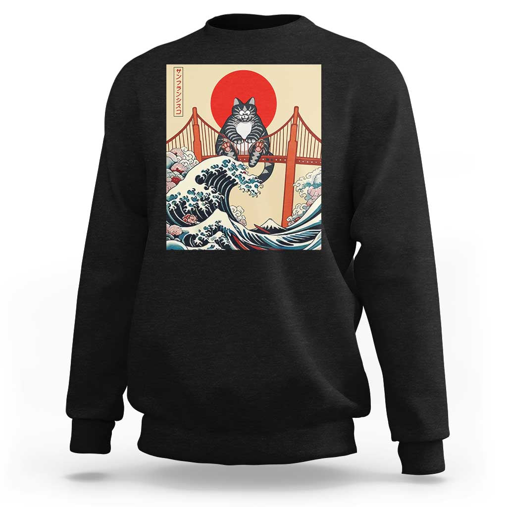 San Francisco Cat Sweatshirt Vintage Japanese Anime Kawaii Cat Sunset