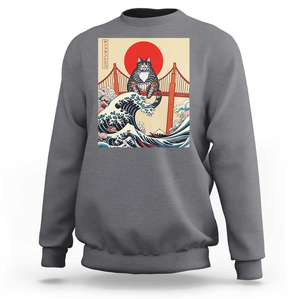 San Francisco Cat Sweatshirt Vintage Japanese Anime Kawaii Cat Sunset
