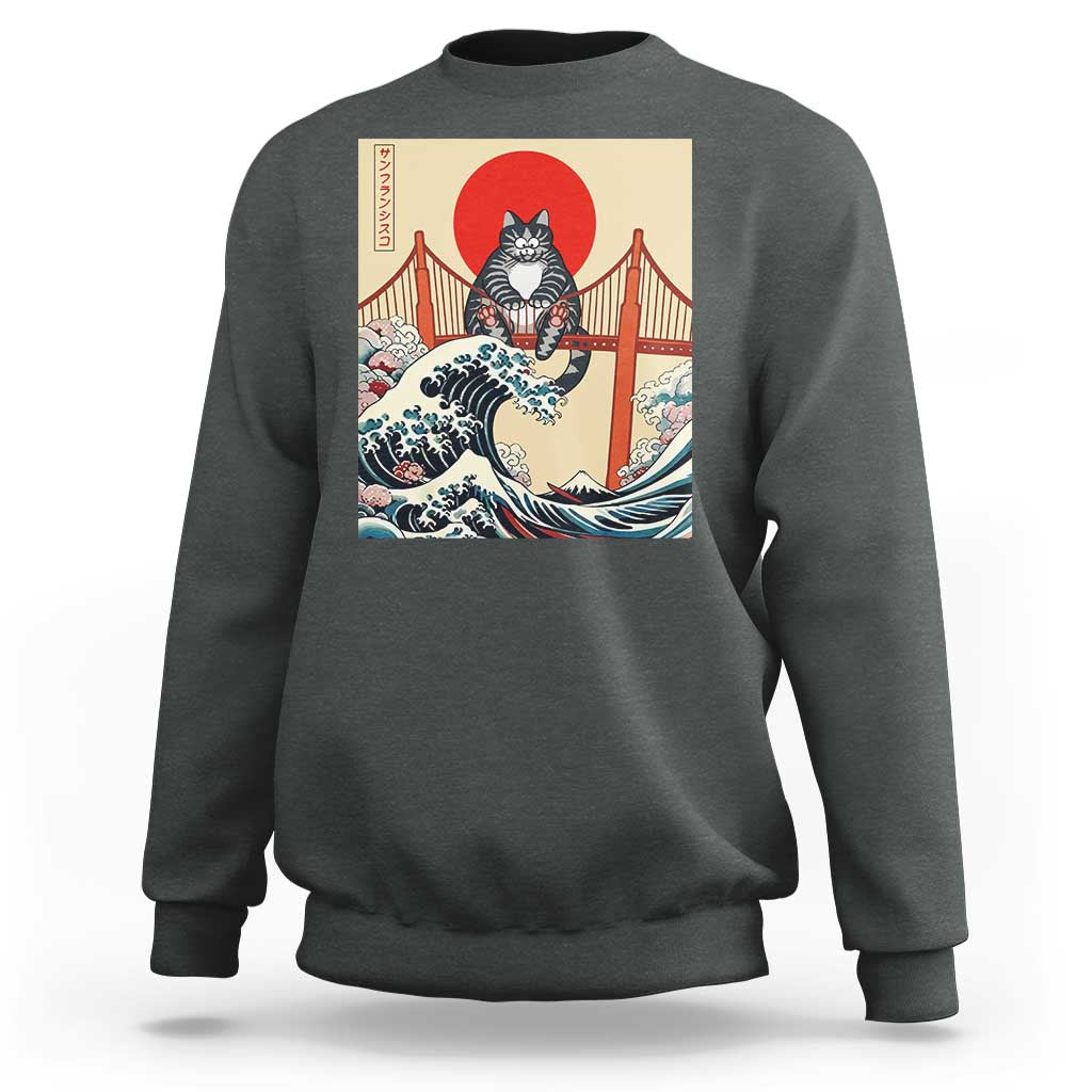 San Francisco Cat Sweatshirt Vintage Japanese Anime Kawaii Cat Sunset