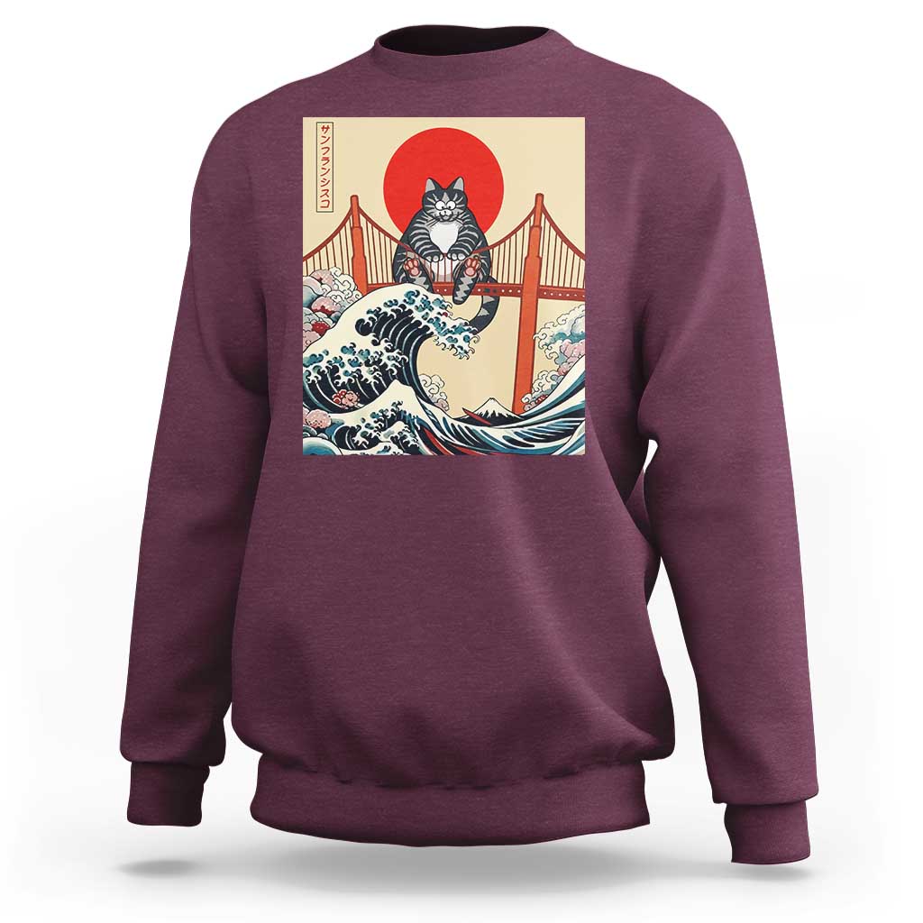 San Francisco Cat Sweatshirt Vintage Japanese Anime Kawaii Cat Sunset