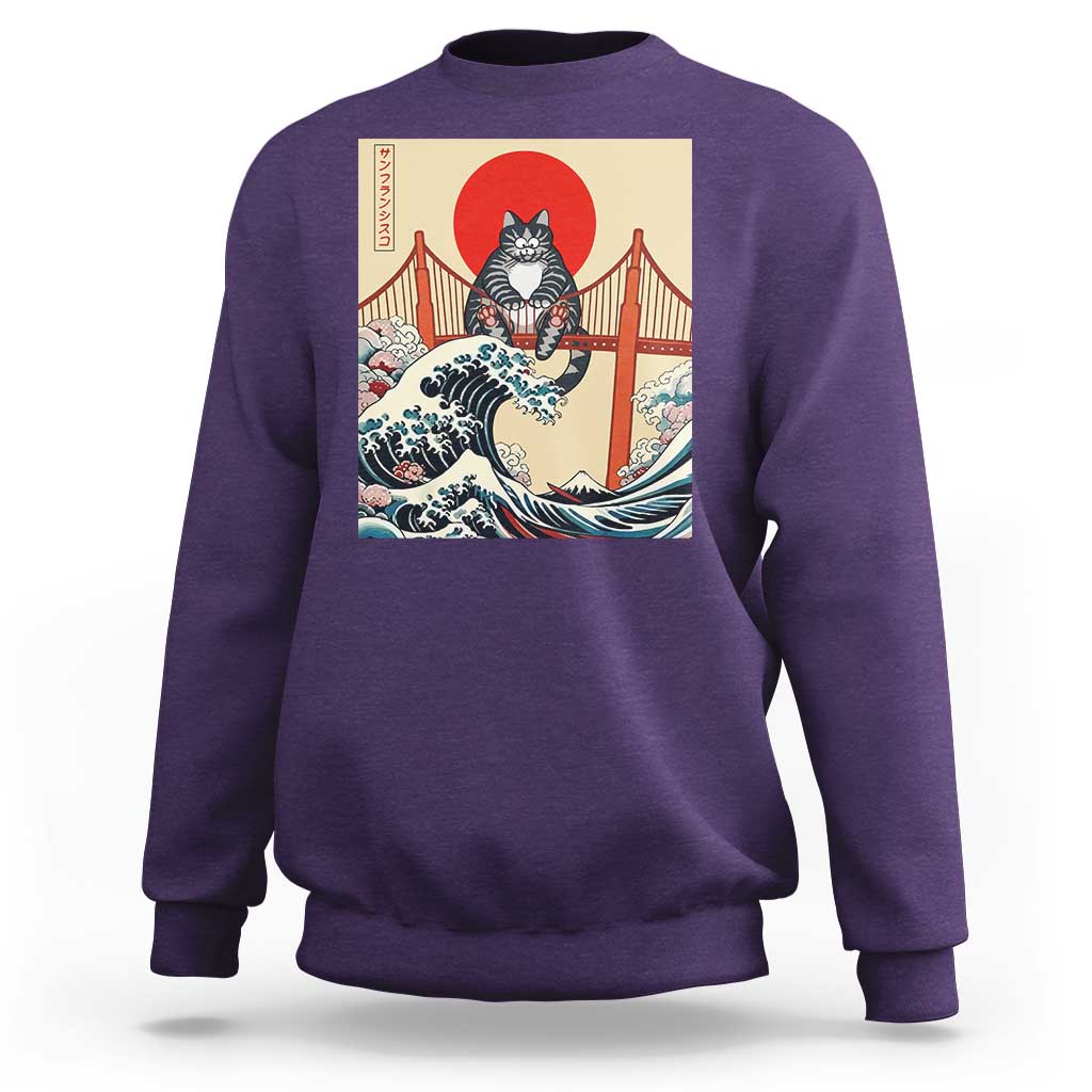 San Francisco Cat Sweatshirt Vintage Japanese Anime Kawaii Cat Sunset