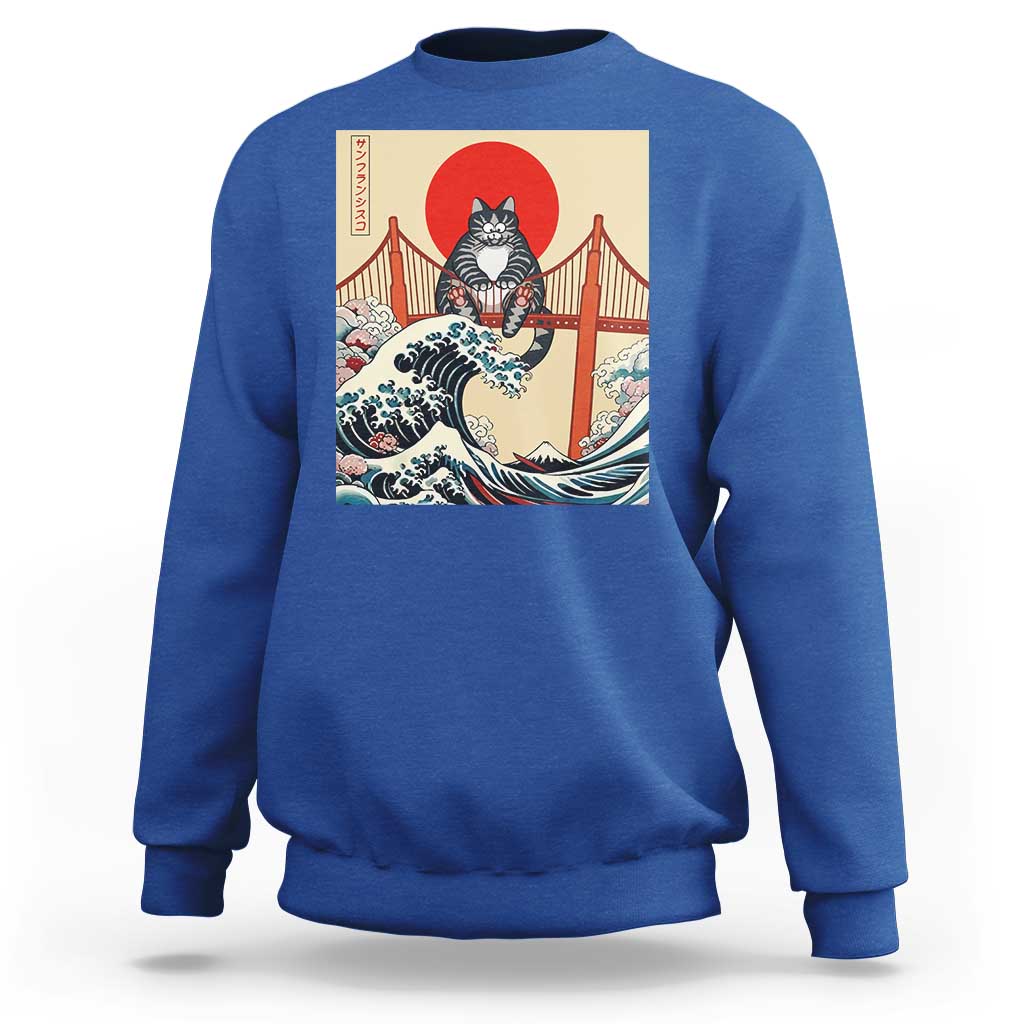 San Francisco Cat Sweatshirt Vintage Japanese Anime Kawaii Cat Sunset