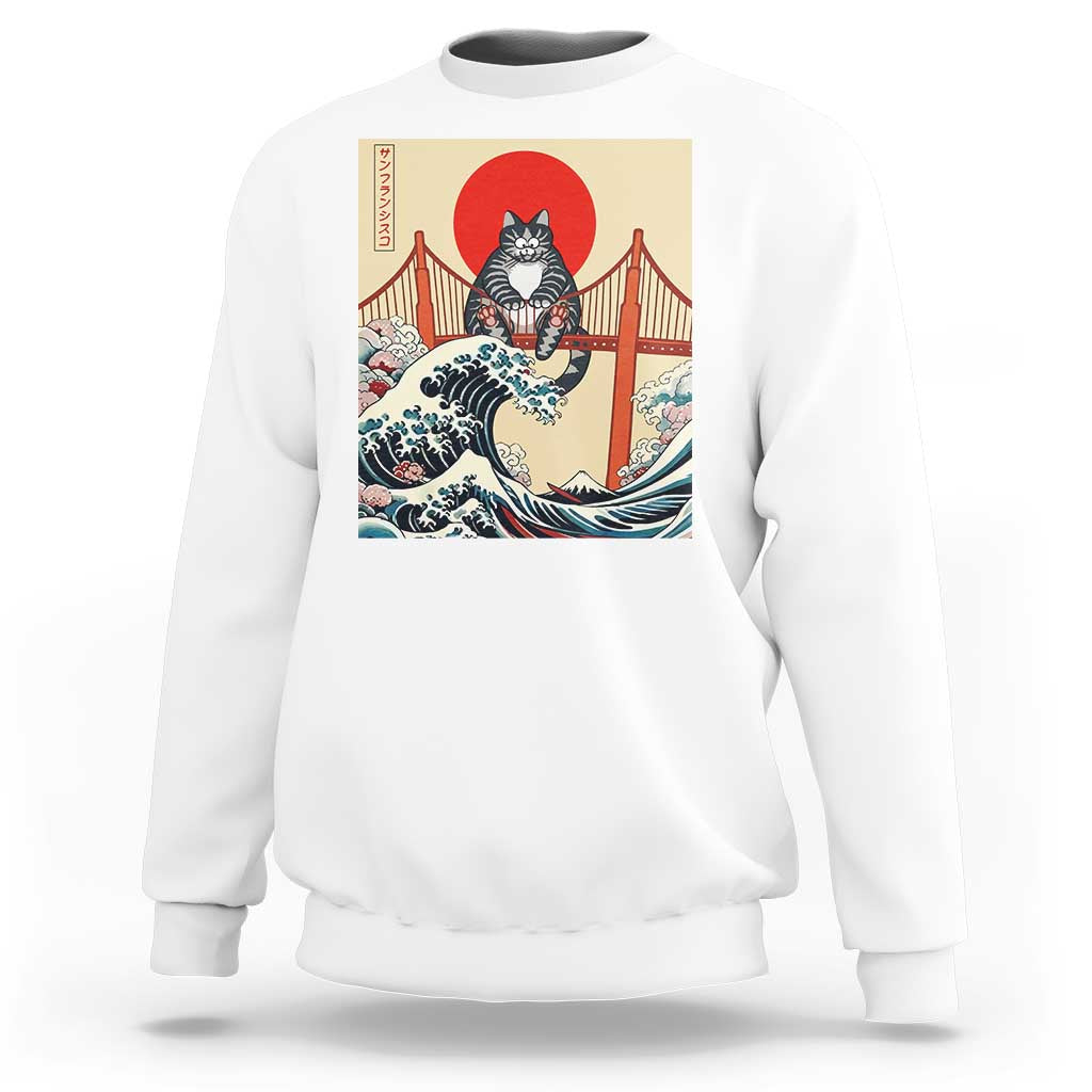 San Francisco Cat Sweatshirt Vintage Japanese Anime Kawaii Cat Sunset