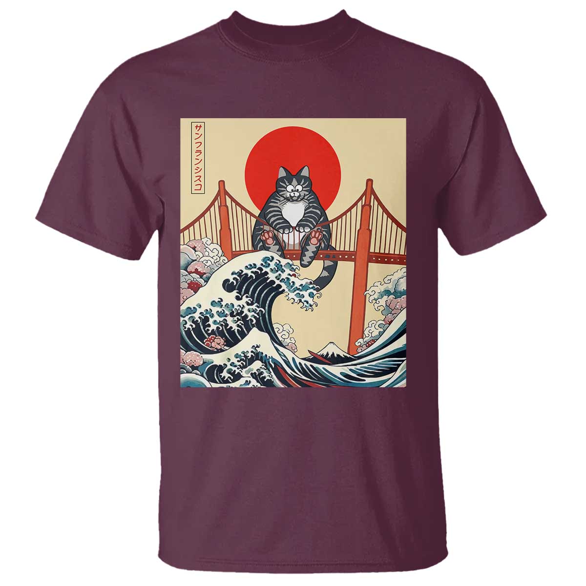 San Francisco Cat T Shirt Vintage Japanese Anime Kawaii Cat Sunset