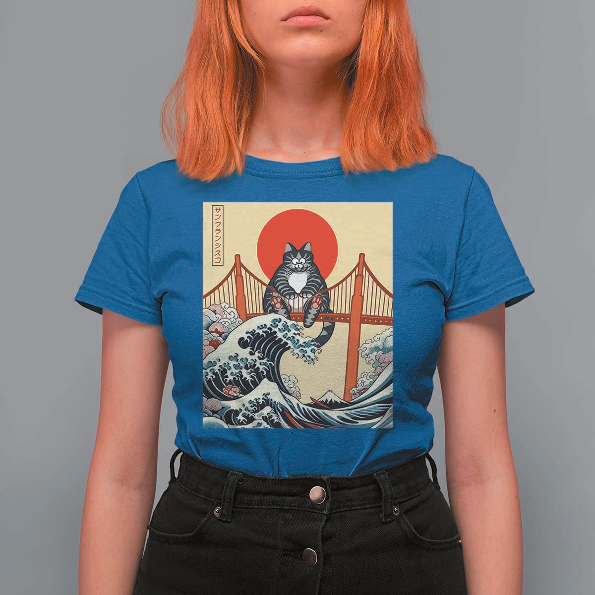 San Francisco Cat T Shirt For Women Vintage Japanese Anime Kawaii Cat Sunset