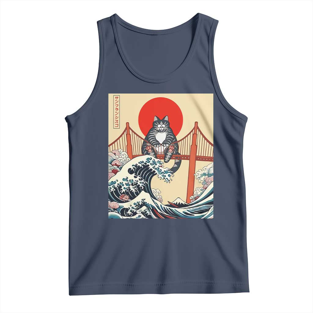 San Francisco Cat Tank Top Vintage Japanese Anime Kawaii Cat Sunset