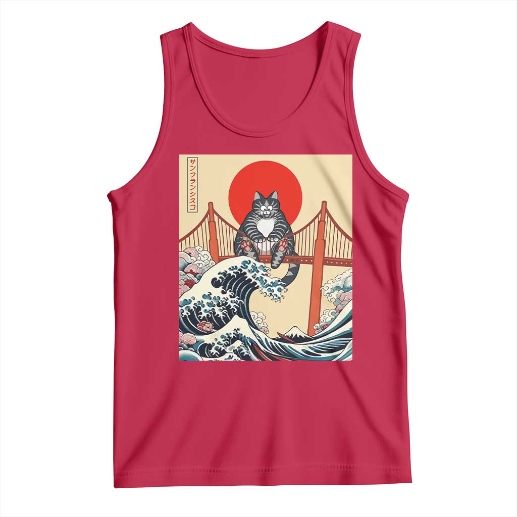 San Francisco Cat Tank Top Vintage Japanese Anime Kawaii Cat Sunset
