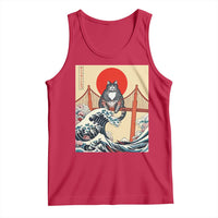 San Francisco Cat Tank Top Vintage Japanese Anime Kawaii Cat Sunset