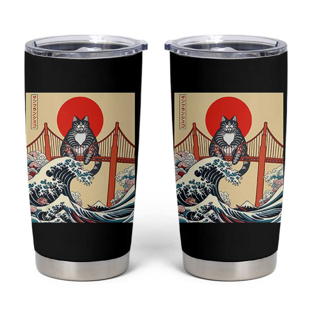 San Francisco Cat Tumbler Cup Vintage Japanese Anime Kawaii Cat Sunset