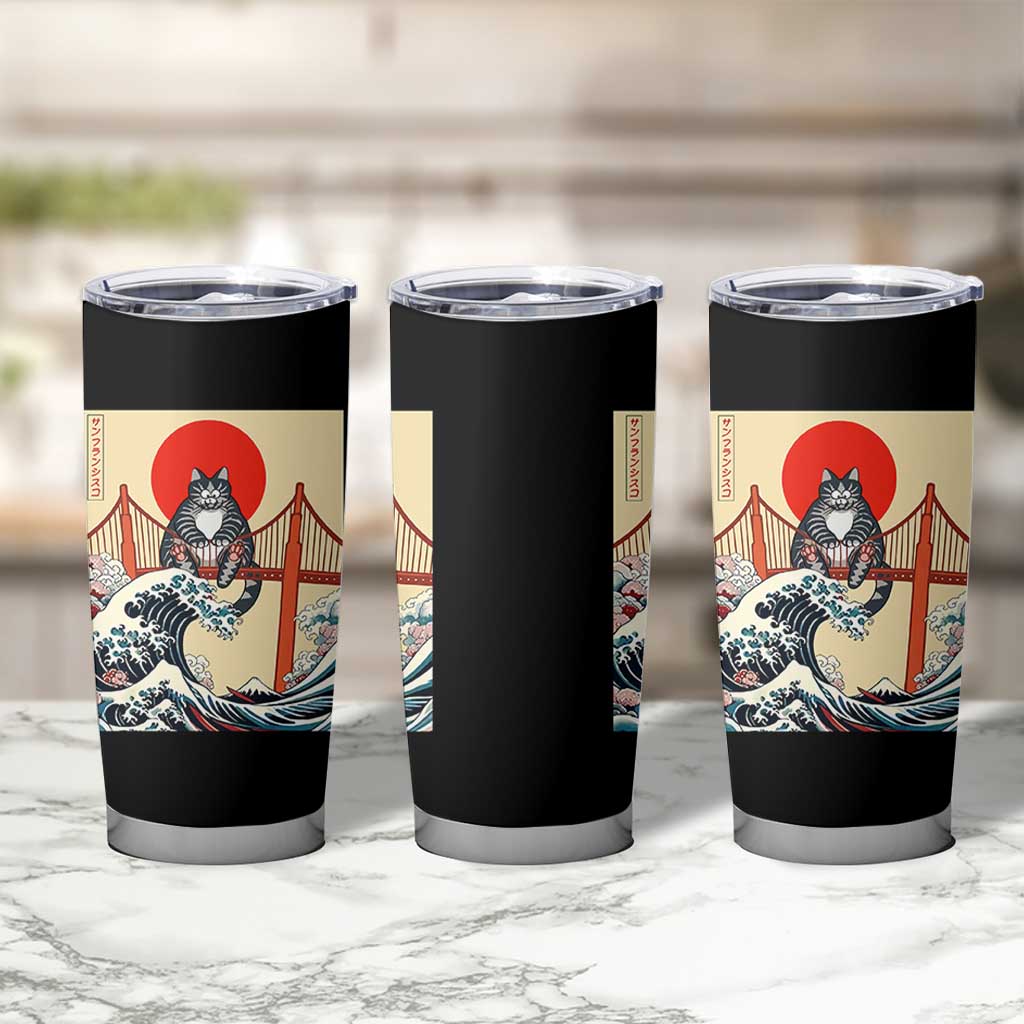 San Francisco Cat Tumbler Cup Vintage Japanese Anime Kawaii Cat Sunset