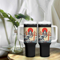 San Francisco Cat Tumbler With Handle Vintage Japanese Anime Kawaii Cat Sunset