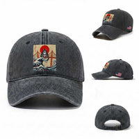 San Francisco Cat Washed Cotton Baseball Cap Vintage Japanese Anime Kawaii Cat Sunset
