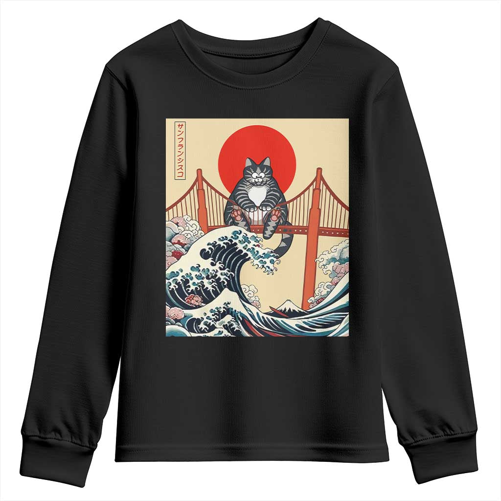 San Francisco Cat Youth Sweatshirt Vintage Japanese Anime Kawaii Cat Sunset