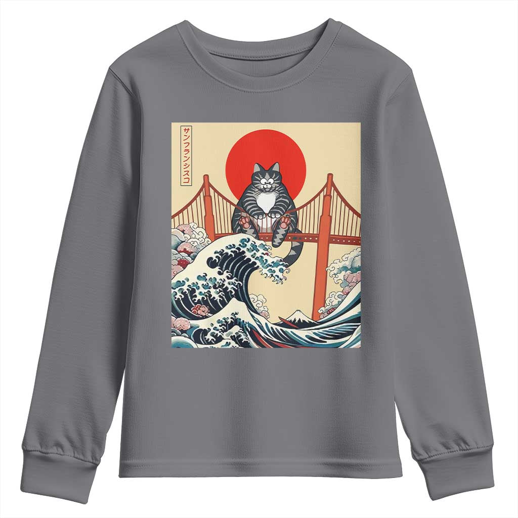 San Francisco Cat Youth Sweatshirt Vintage Japanese Anime Kawaii Cat Sunset