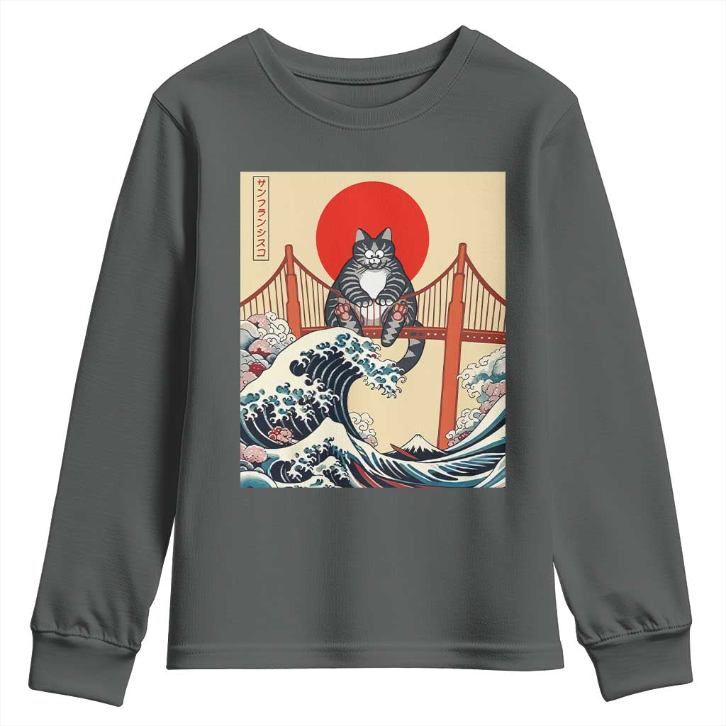 San Francisco Cat Youth Sweatshirt Vintage Japanese Anime Kawaii Cat Sunset