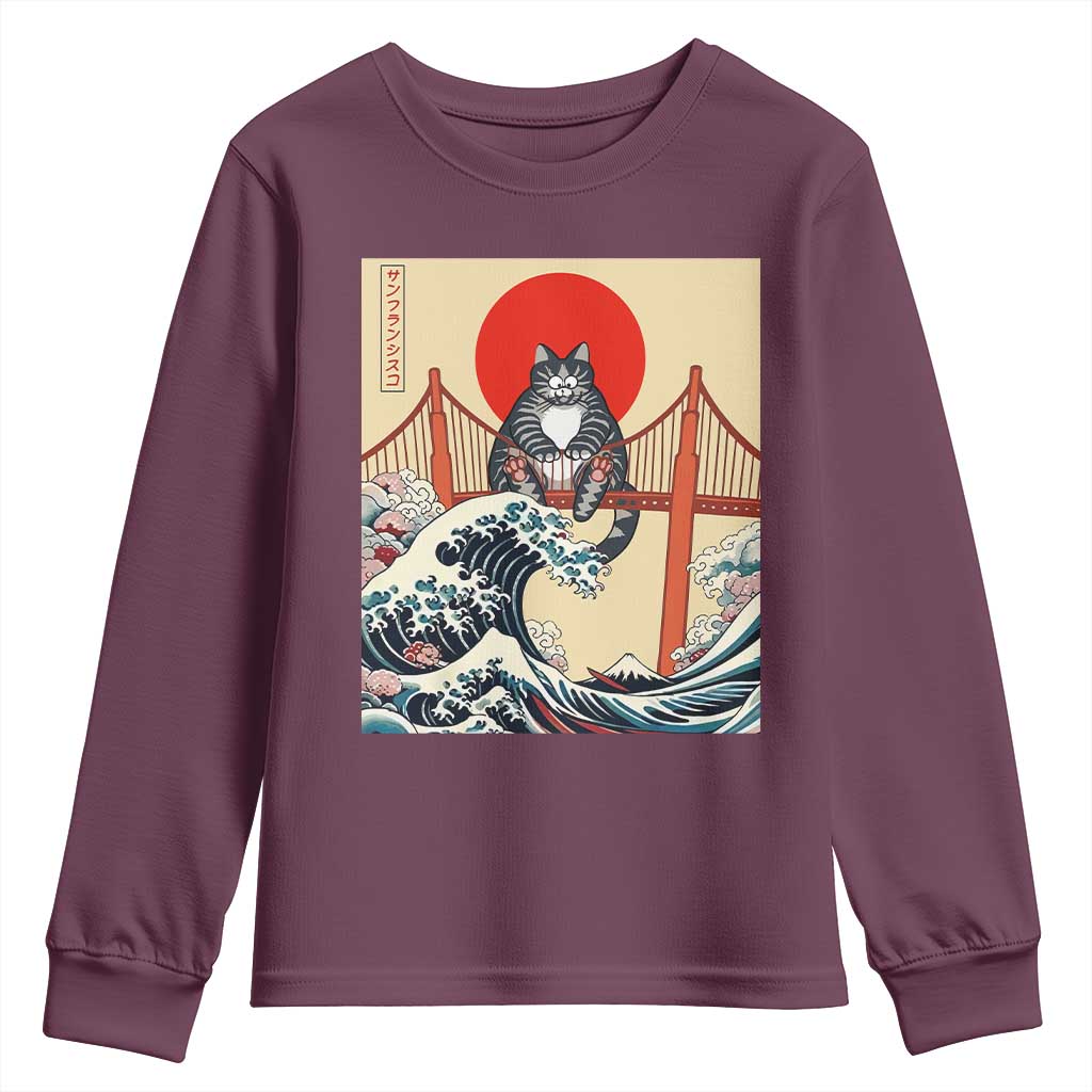 San Francisco Cat Youth Sweatshirt Vintage Japanese Anime Kawaii Cat Sunset