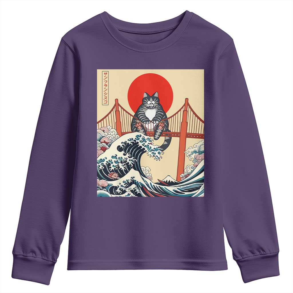 San Francisco Cat Youth Sweatshirt Vintage Japanese Anime Kawaii Cat Sunset