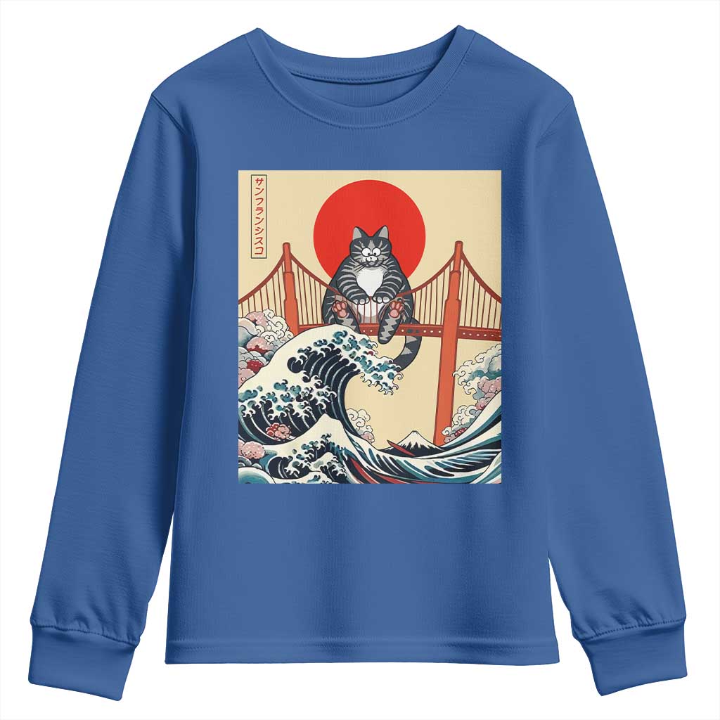 San Francisco Cat Youth Sweatshirt Vintage Japanese Anime Kawaii Cat Sunset
