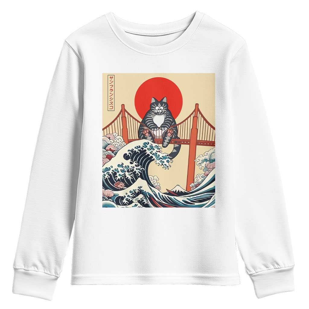San Francisco Cat Youth Sweatshirt Vintage Japanese Anime Kawaii Cat Sunset