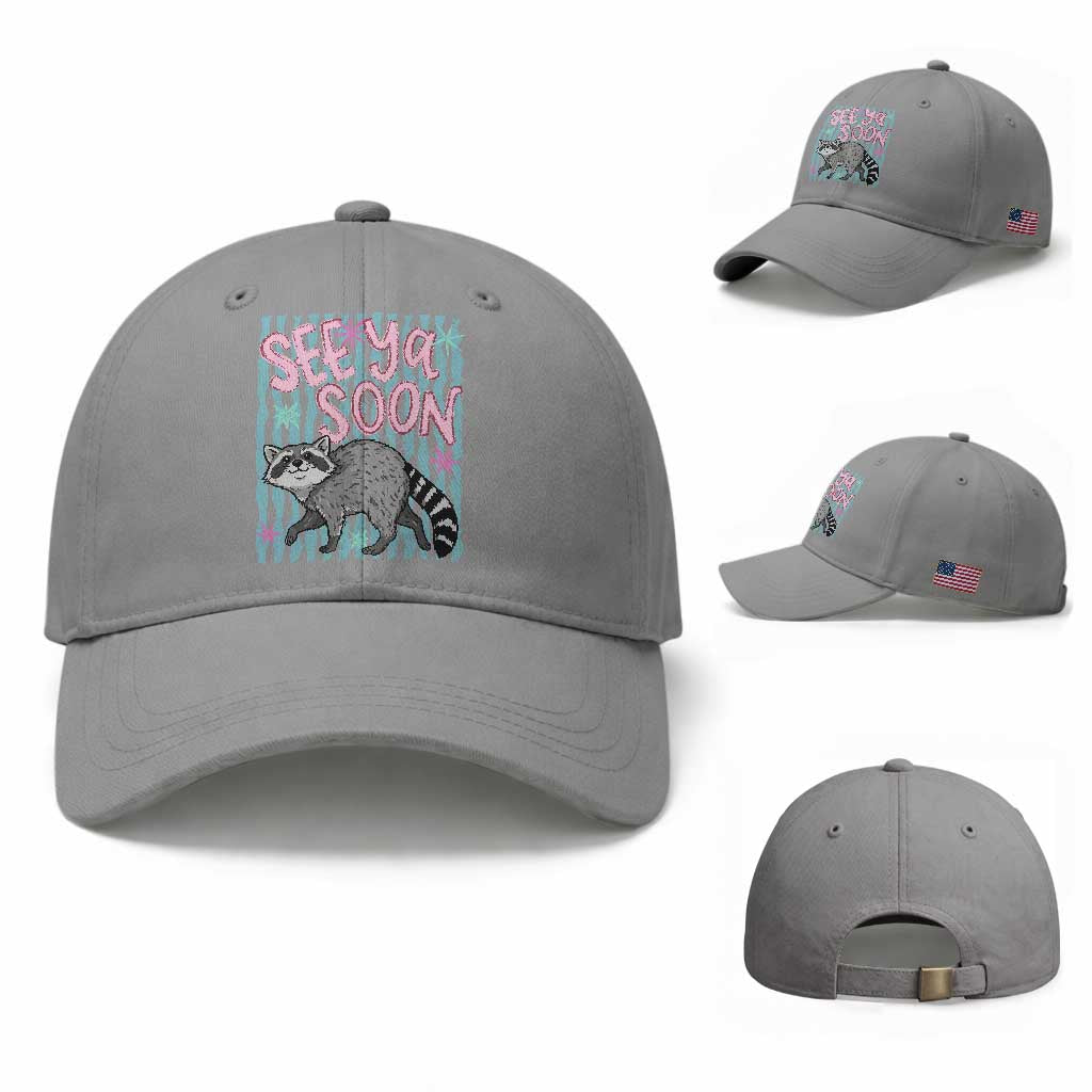 See Ya Soon Raccoon Baseball Cap Funny Last Day of School