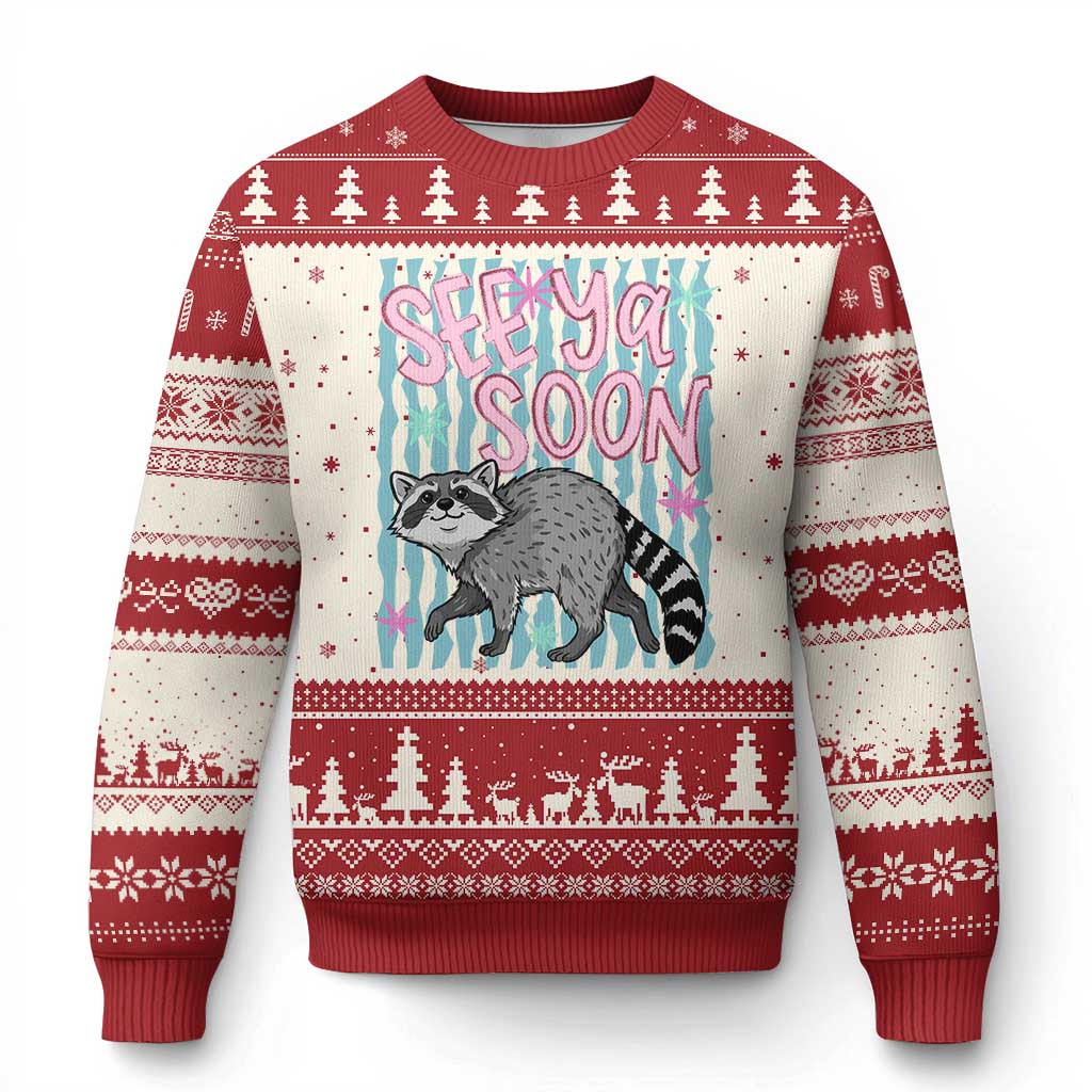 See Ya Soon Raccoon Ugly Christmas Sweater Funny Last Day of School