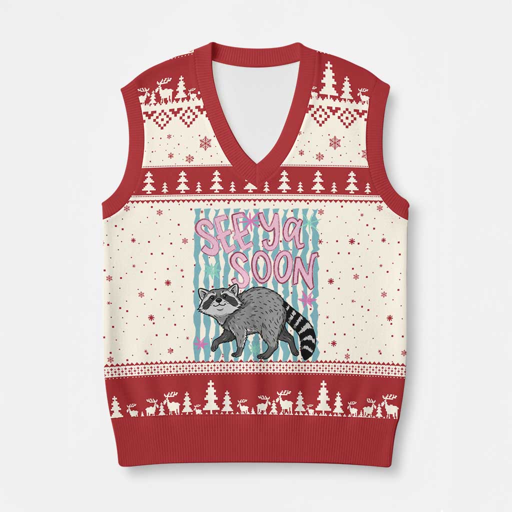 See Ya Soon Raccoon V-Neck Knit Sweater Vest Funny Last Day of School