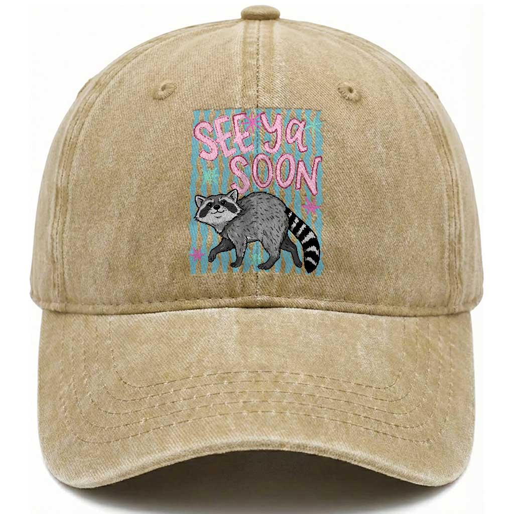 See Ya Soon Raccoon Washed Cotton Baseball Cap Funny Last Day of School