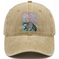 See Ya Soon Raccoon Washed Cotton Baseball Cap Funny Last Day of School