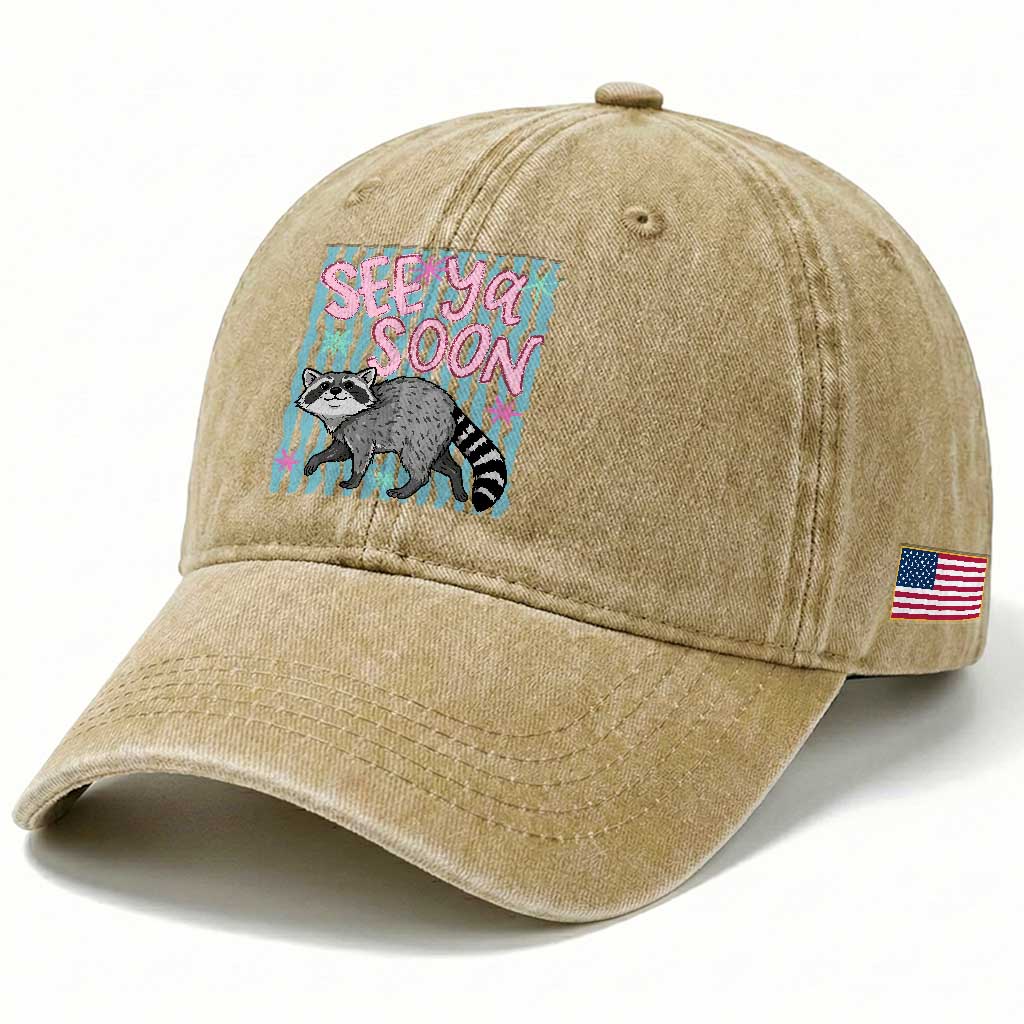 See Ya Soon Raccoon Washed Cotton Baseball Cap Funny Last Day of School