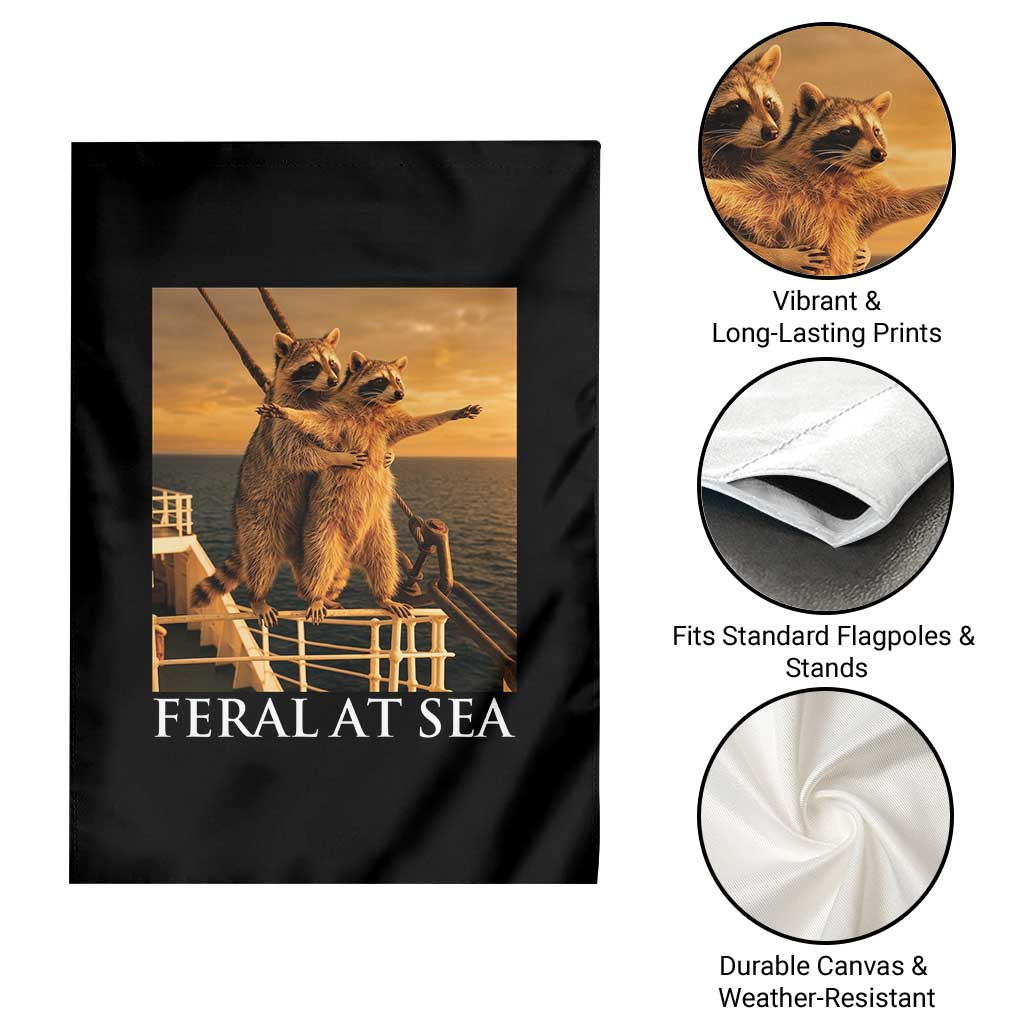Vintage Feral At Sea Cruise Garden Flag Funny Raccoon Parody Movie