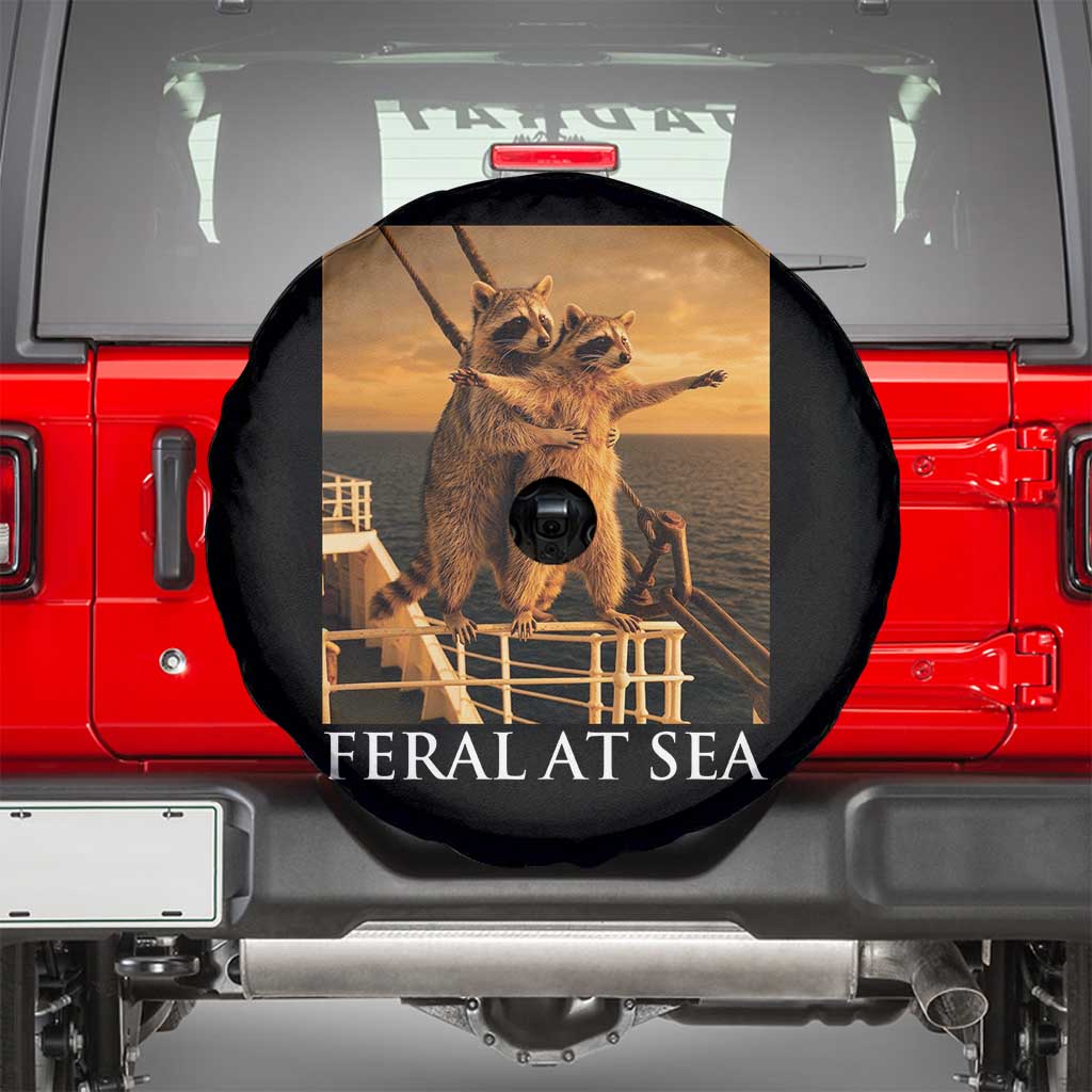 Vintage Feral At Sea Cruise Spare Tire Cover Funny Raccoon Parody Movie