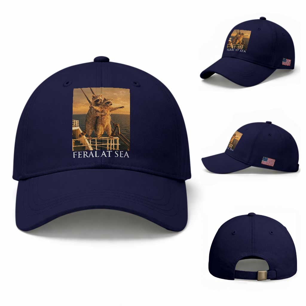 Vintage Feral At Sea Cruise Baseball Cap Funny Raccoon Parody Movie