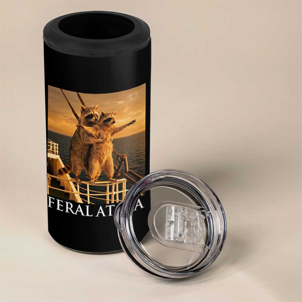 Vintage Feral At Sea Cruise 4 in 1 Can Cooler Tumbler Funny Raccoon Parody Movie