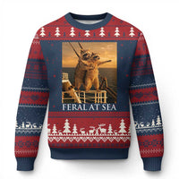 Vintage Feral At Sea Cruise Ugly Christmas Sweater Funny Raccoon Parody Movie