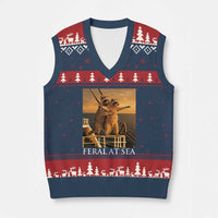 Vintage Feral At Sea Cruise V-Neck Knit Sweater Vest Funny Raccoon Parody Movie