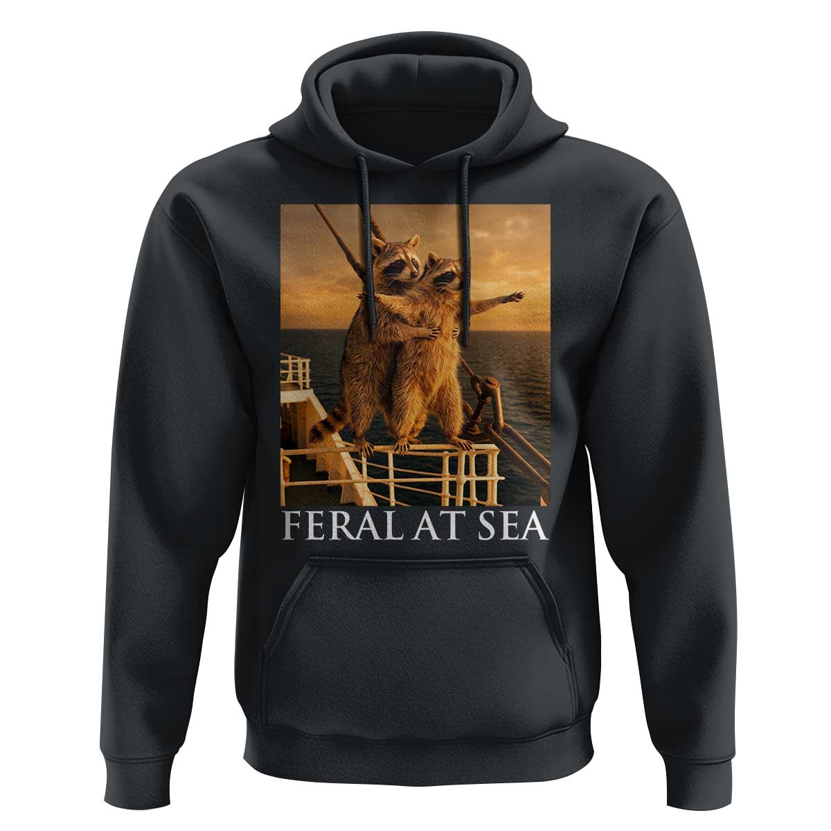 Vintage Feral At Sea Cruise Hoodie Funny Raccoon Parody Movie