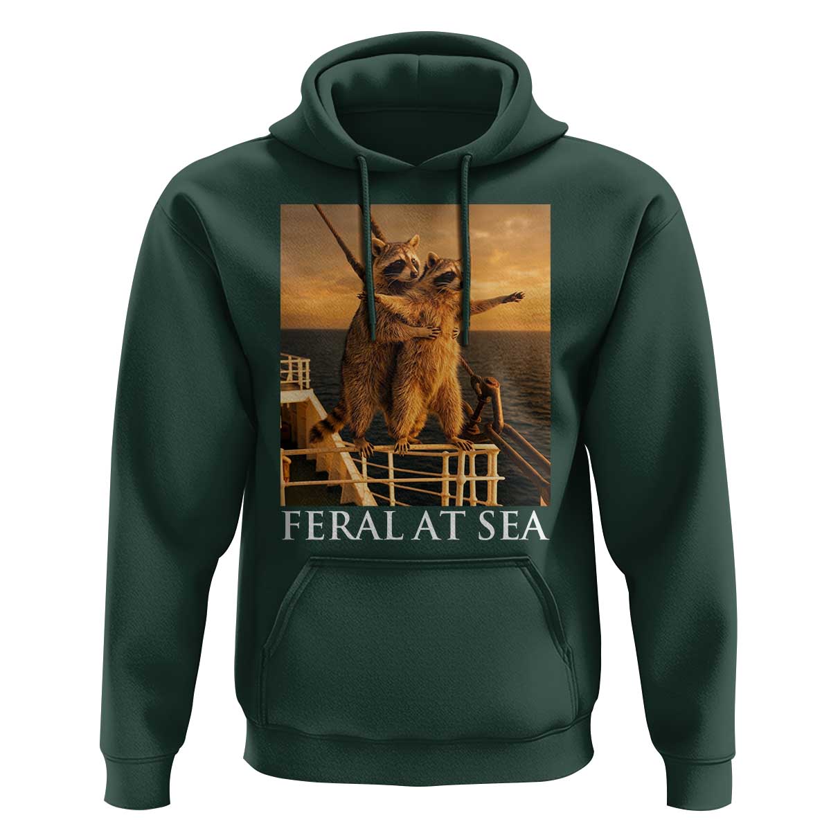 Vintage Feral At Sea Cruise Hoodie Funny Raccoon Parody Movie