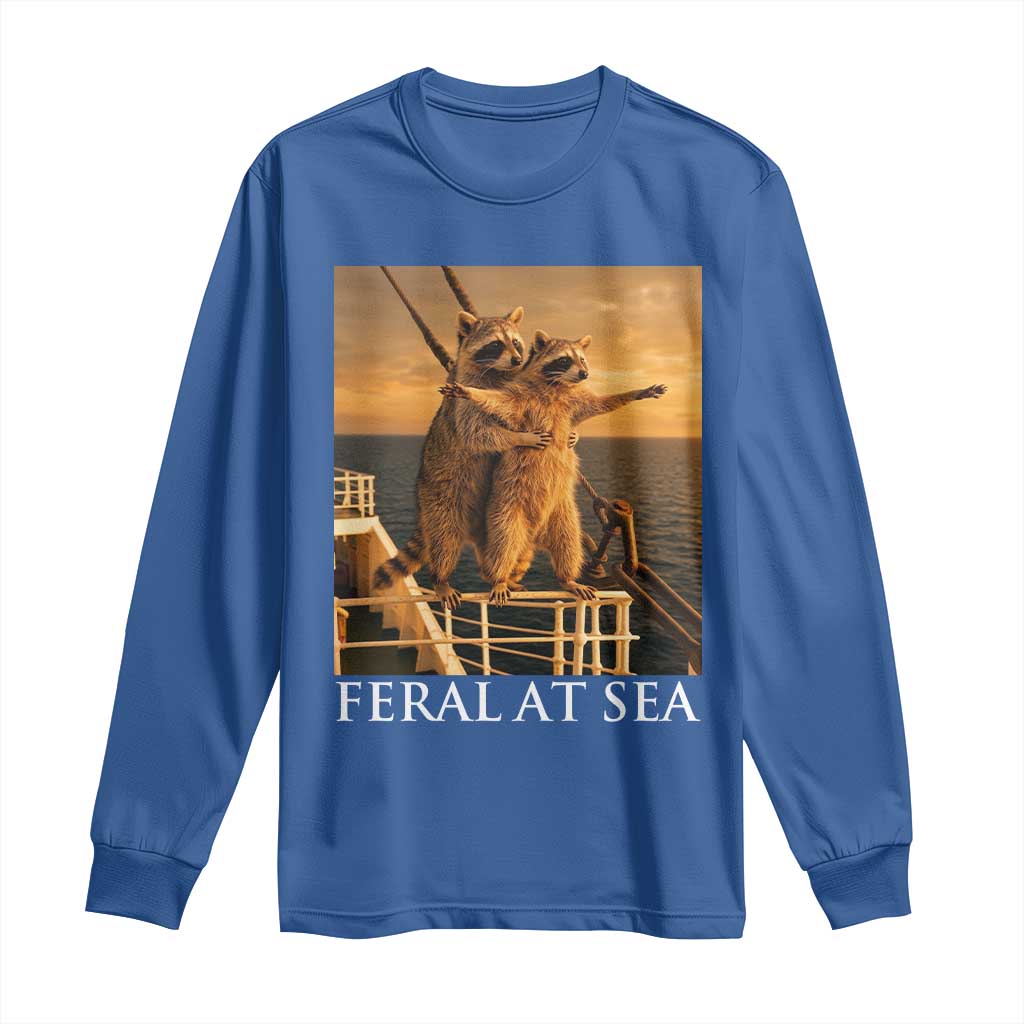 Vintage Feral At Sea Cruise Long Sleeve Shirt Funny Raccoon Parody Movie
