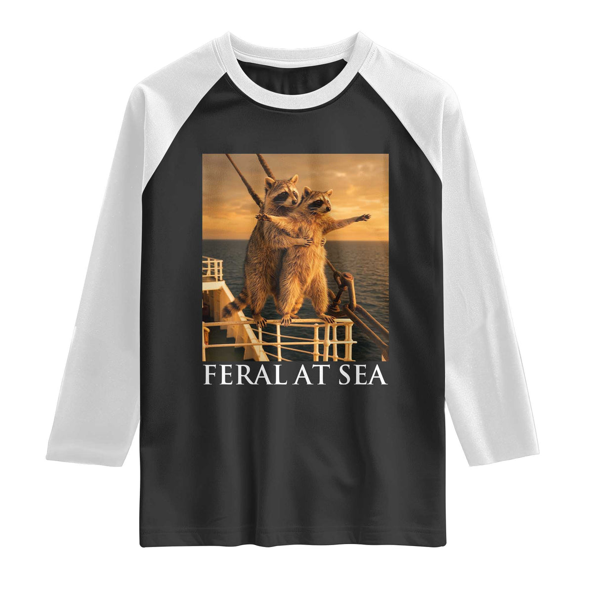 Vintage Feral At Sea Cruise Raglan Shirt Funny Raccoon Parody Movie