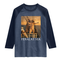 Vintage Feral At Sea Cruise Raglan Shirt Funny Raccoon Parody Movie