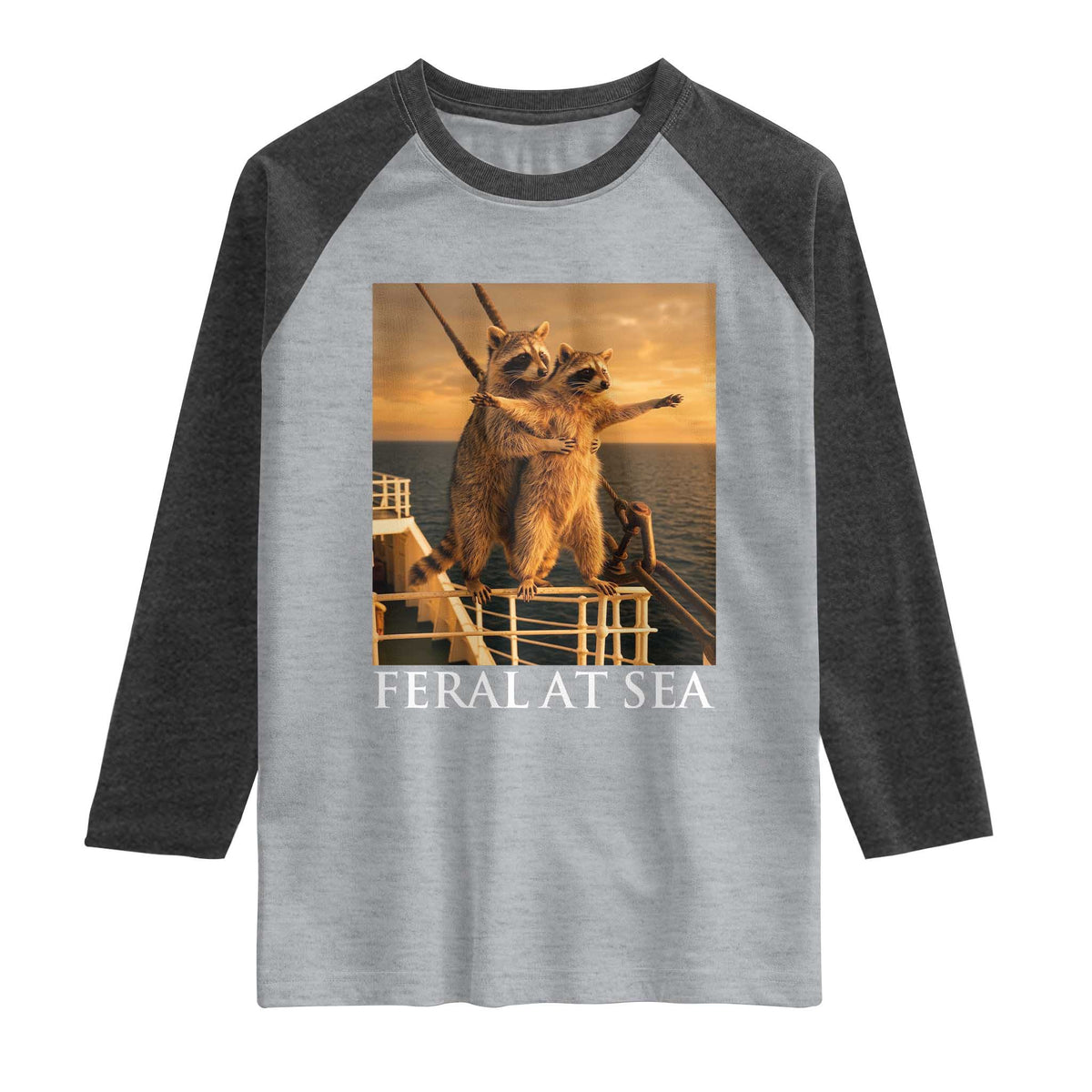 Vintage Feral At Sea Cruise Raglan Shirt Funny Raccoon Parody Movie