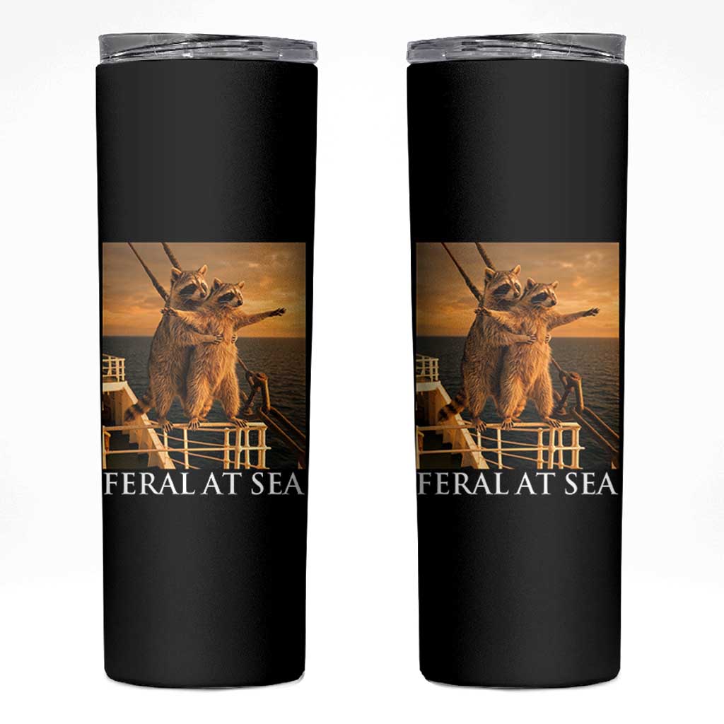 Vintage Feral At Sea Cruise Skinny Tumbler Funny Raccoon Parody Movie