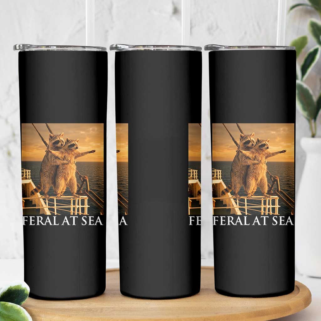 Vintage Feral At Sea Cruise Skinny Tumbler Funny Raccoon Parody Movie