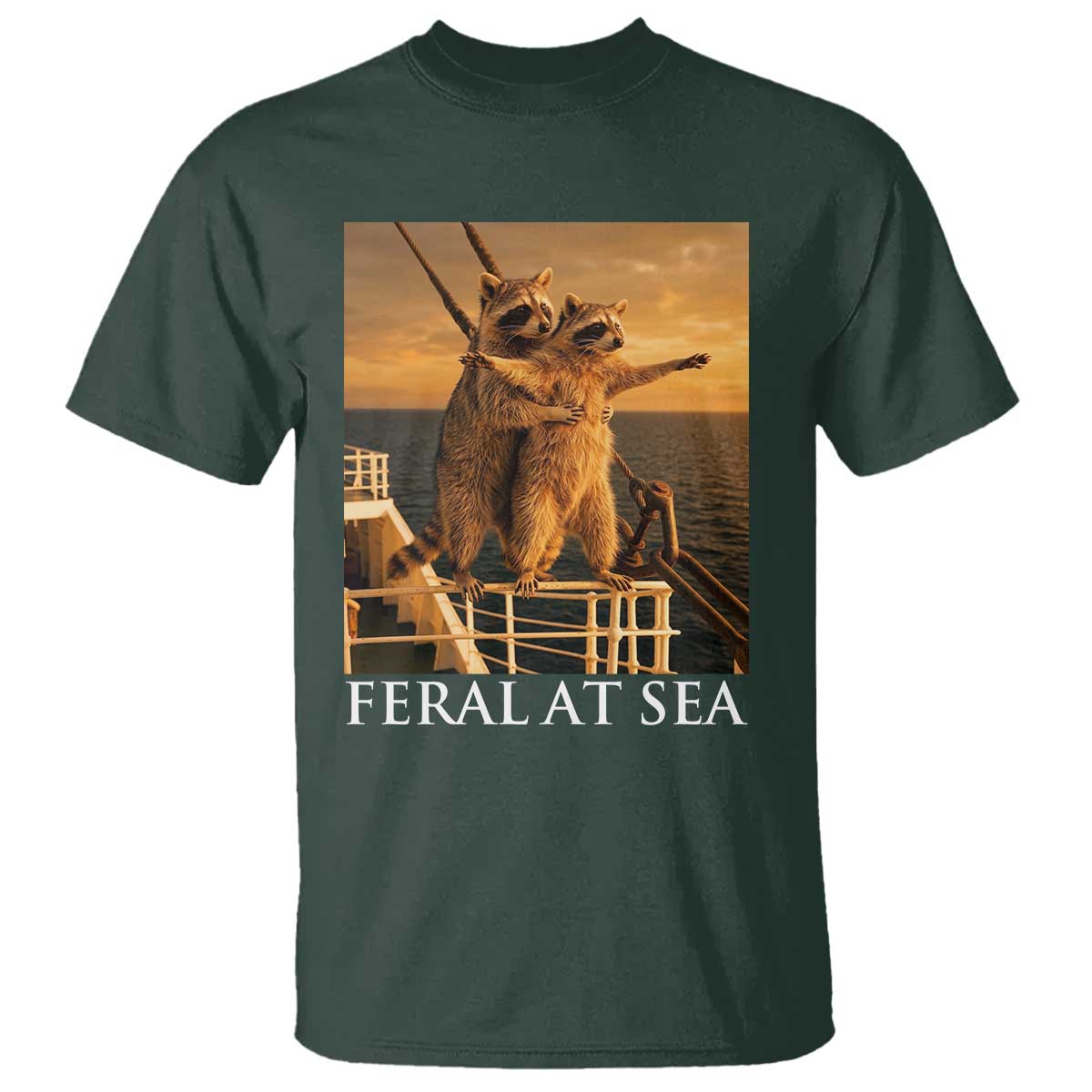 Vintage Feral At Sea Cruise T Shirt Funny Raccoon Parody Movie
