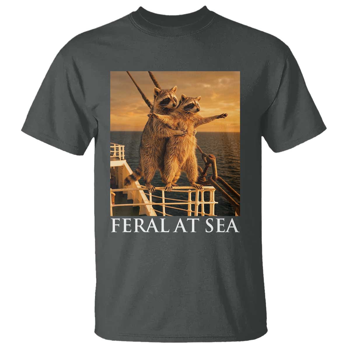 Vintage Feral At Sea Cruise T Shirt Funny Raccoon Parody Movie