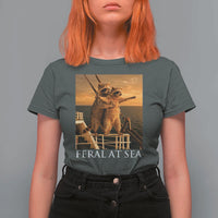 Vintage Feral At Sea Cruise T Shirt For Women Funny Raccoon Parody Movie