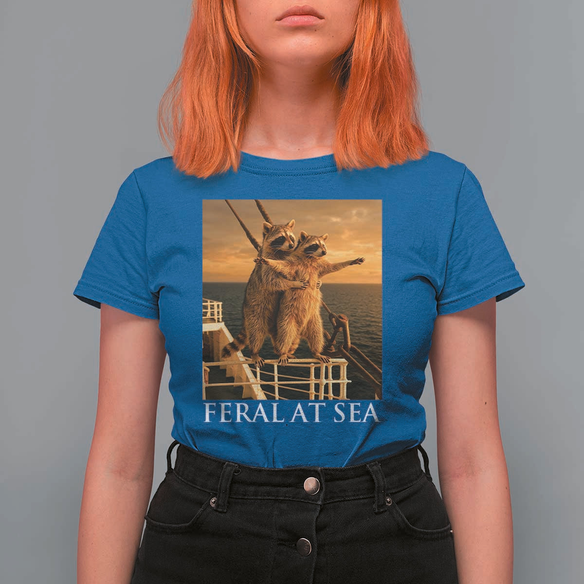Vintage Feral At Sea Cruise T Shirt For Women Funny Raccoon Parody Movie