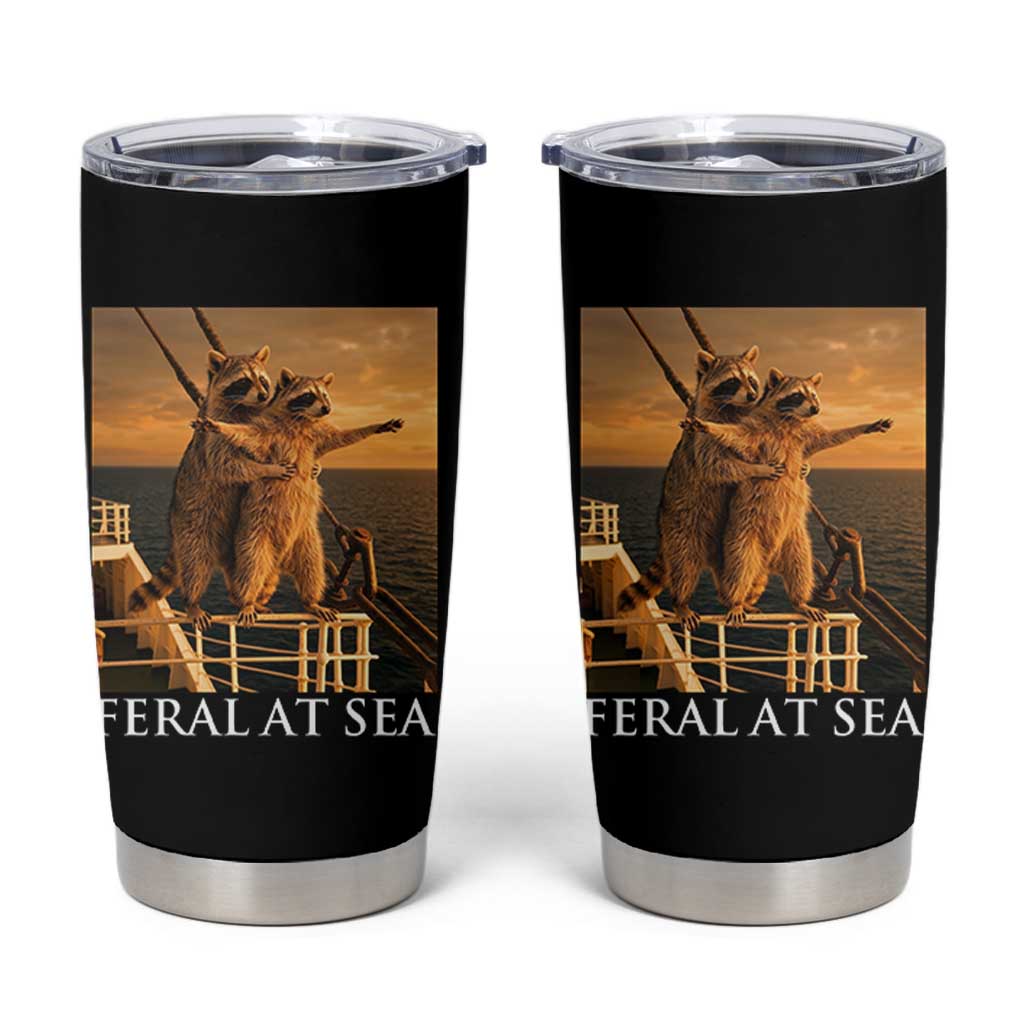 Vintage Feral At Sea Cruise Tumbler Cup Funny Raccoon Parody Movie