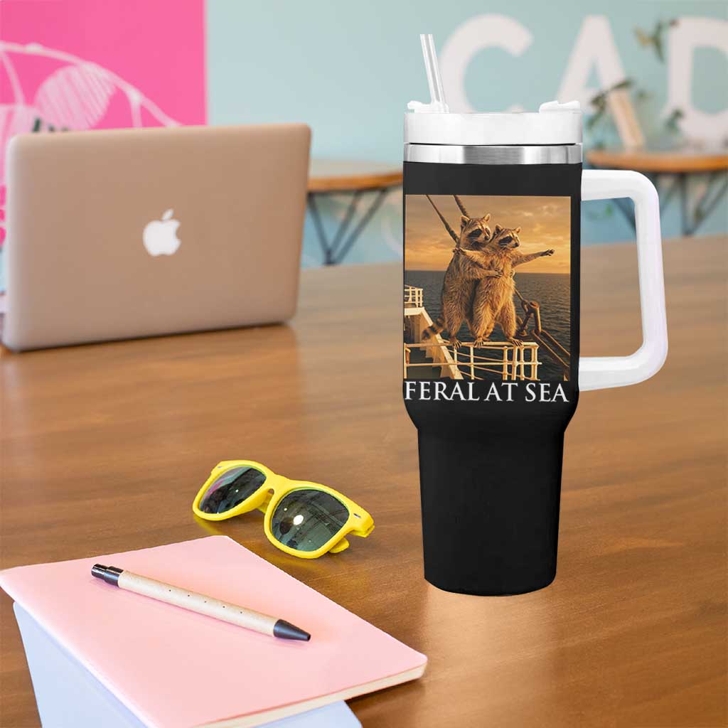 Vintage Feral At Sea Cruise Tumbler With Handle Funny Raccoon Parody Movie